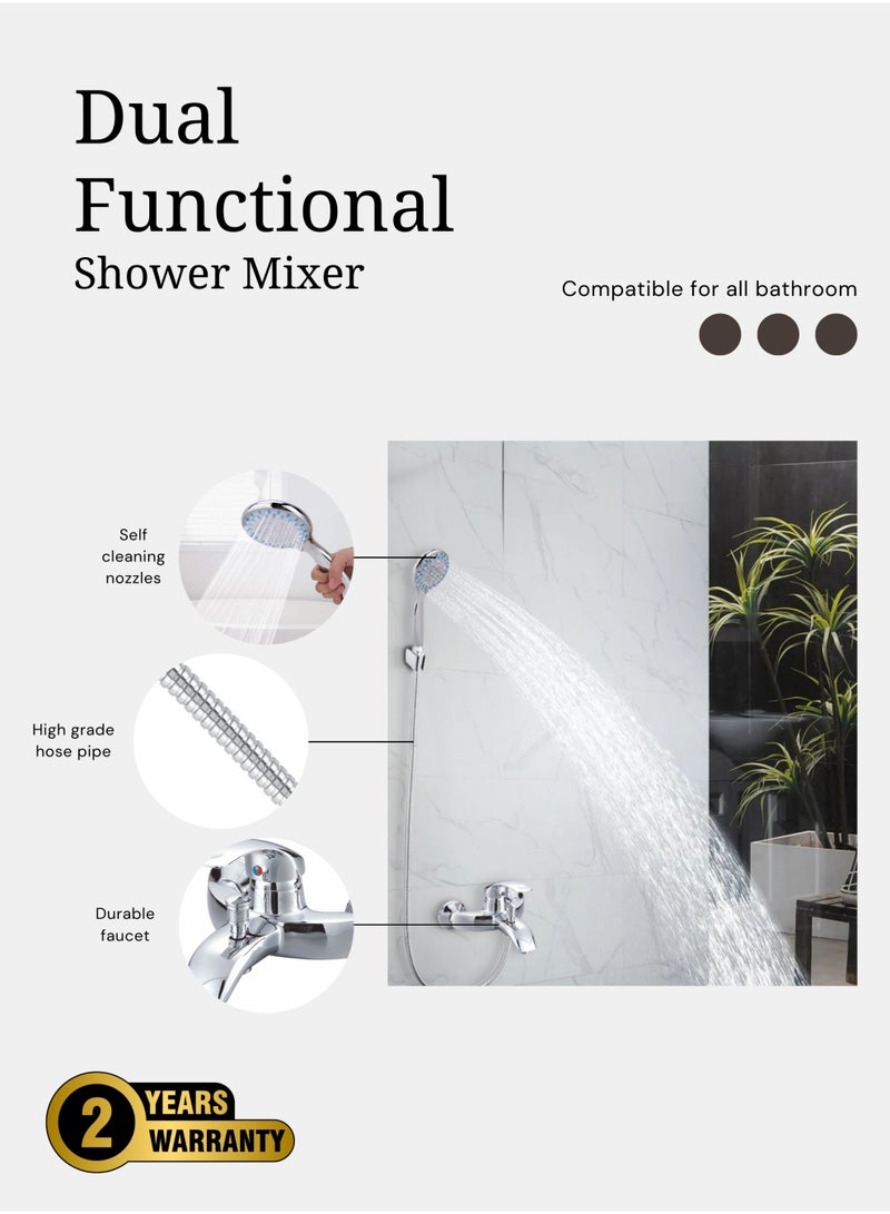 MODI Wall Mounted Shower Mixer Tap with Hand Shower, Chrome Finish Faucet, Hot & Cold Water Control - Image 5