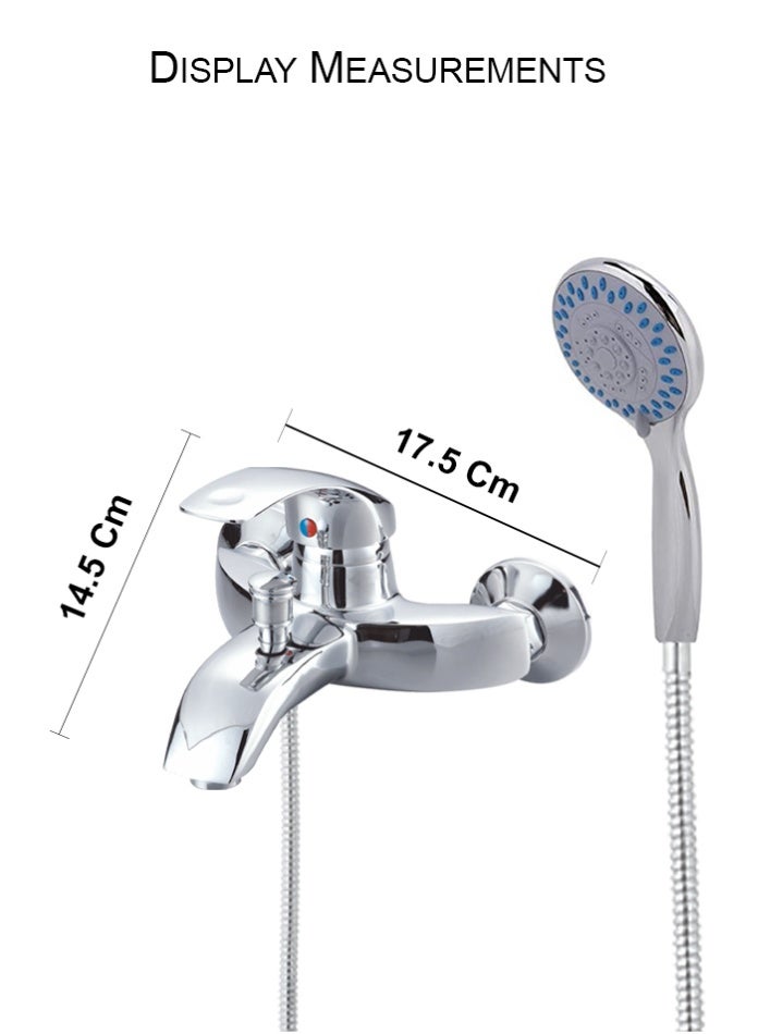 MODI Wall Mounted Shower Mixer Tap with Hand Shower, Chrome Finish Faucet, Hot & Cold Water Control - Image 3
