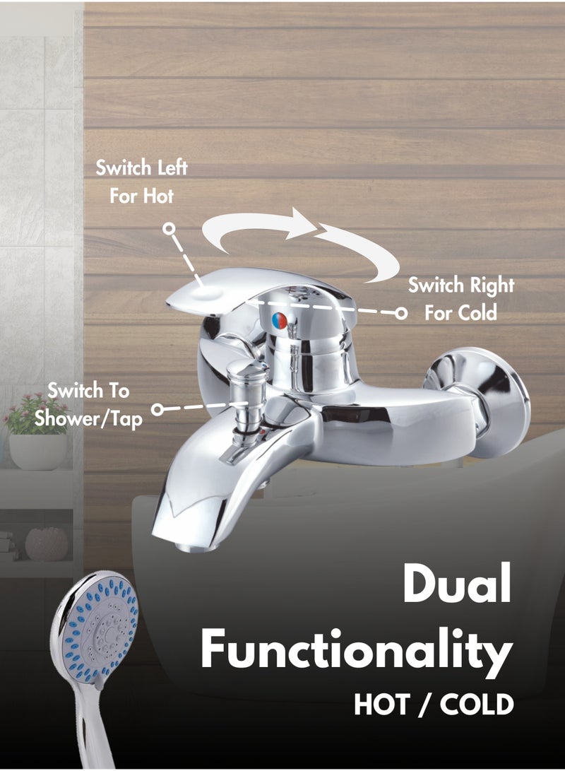 MODI Wall Mounted Shower Mixer Tap with Hand Shower, Chrome Finish Faucet, Hot & Cold Water Control - Image 4