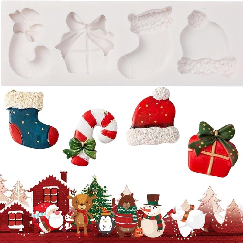 Skytail Skytail 4 Slot Christmas Fondant Mould Gift Box Sock Candy Stick Hat Shape Chocolate Candy Mold Christmas Tree Decoration Cake Decor Sugarcraft Gum Paste Cookie Dough Clay Resin Candle Wax Soap - Image 1