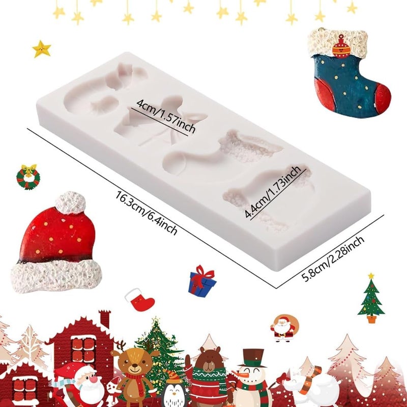 Skytail Skytail 4 Slot Christmas Fondant Mould Gift Box Sock Candy Stick Hat Shape Chocolate Candy Mold Christmas Tree Decoration Cake Decor Sugarcraft Gum Paste Cookie Dough Clay Resin Candle Wax Soap - Image 2