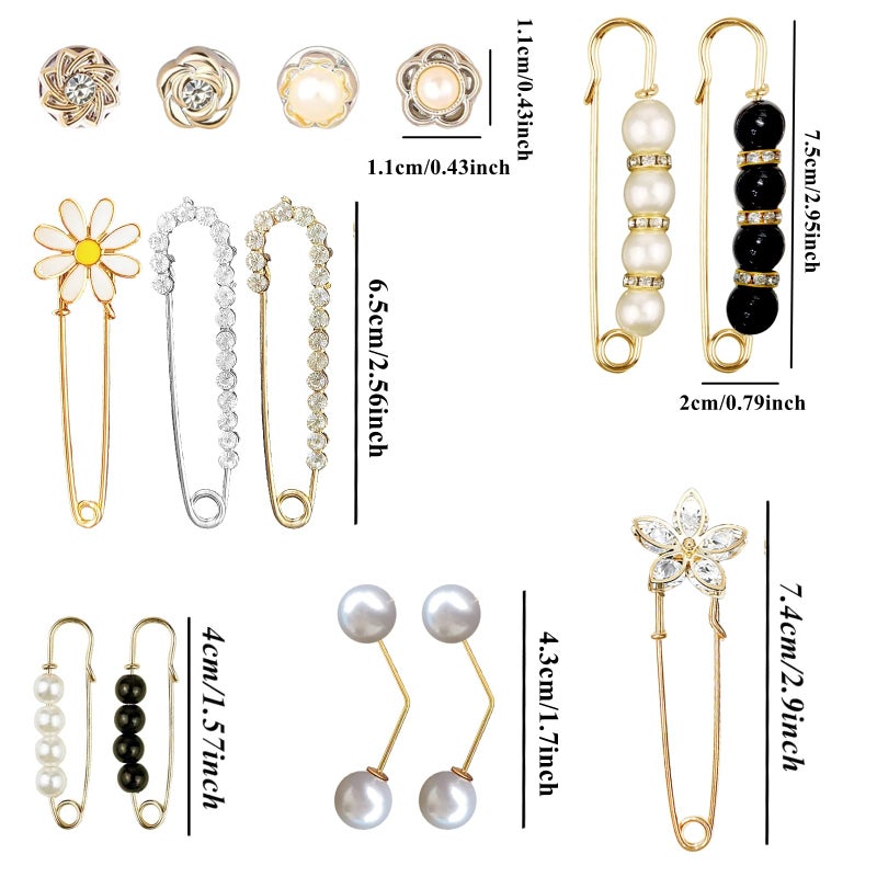 Bulrash 14 Pieces Brooch Safety Pins, Pearl Brooch Button Pin Pant Waist Tightener Pins for Clothes Sweater Shawl Collar Dress Cardigan Shirt Jeans Accessories for Women Girls(Elegant) - Image 4