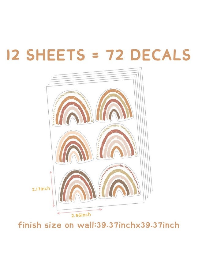 funlife 72 PCS Small Boho Rainbow Wall Decals Peel and Stick, Self Adhesive Colorful Rainbow Wall Sticker for Girls Bedroom Decor, Kids Nursery Room Decoration, 2.56" x 2.17" - Image 2