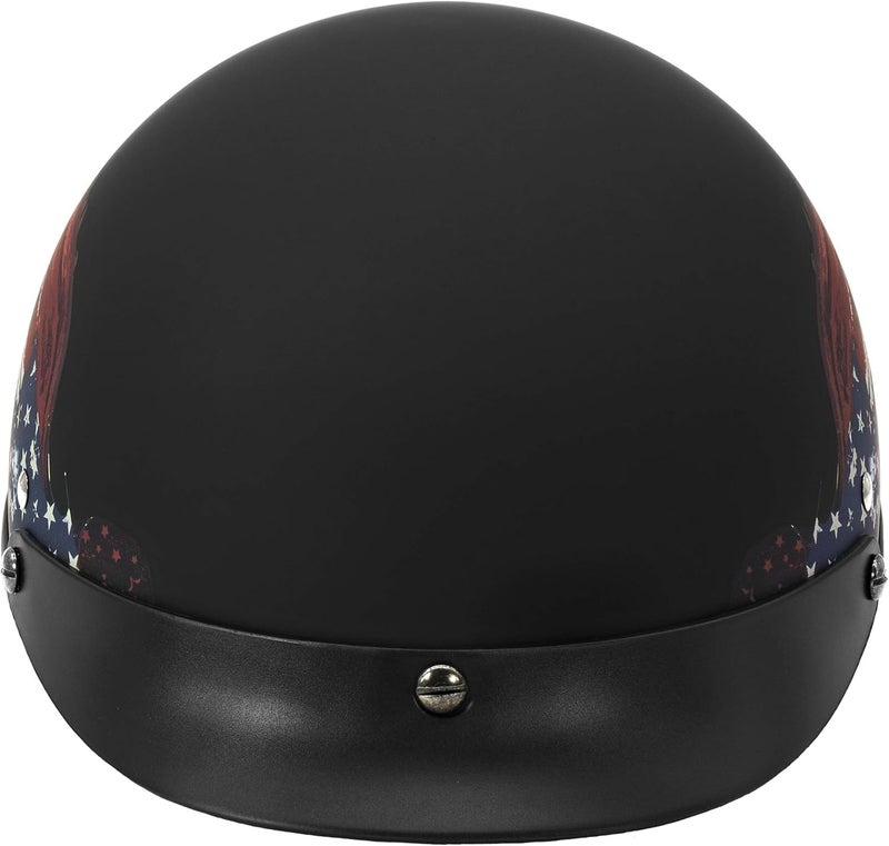 VCAN Cruiser Solid Half Face Motorcycle Helmet - Flat Black Flag - Image 4
