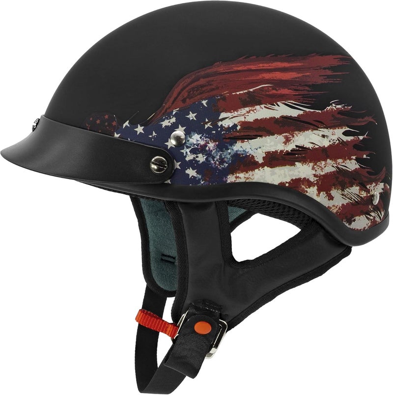VCAN Cruiser Solid Half Face Motorcycle Helmet - Flat Black Flag - Image 1