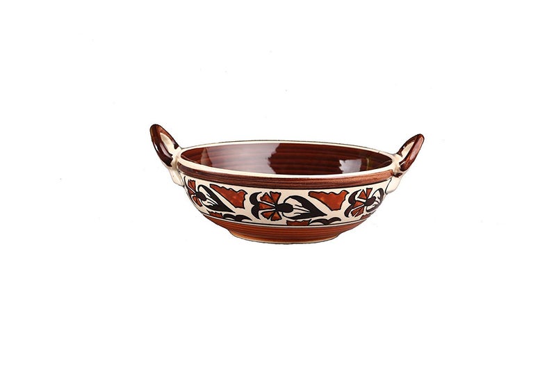 Caffeine Ceramic Handmade Brown Flora Serving Kadhai Large (Set of 1 Microwave & Dishwasher Safe) - Image 1