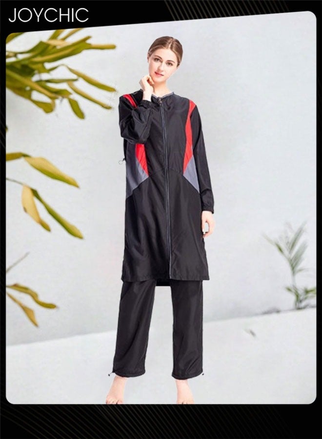 Joychic طقم ملابس سباحة مكون من 3 قطع للنساء المسلمات محافظ صيفي مريح مع حماية من الشمس بأكمام طويلة وسحاب خفيف الوزن للسباحة للبحر - Image 2