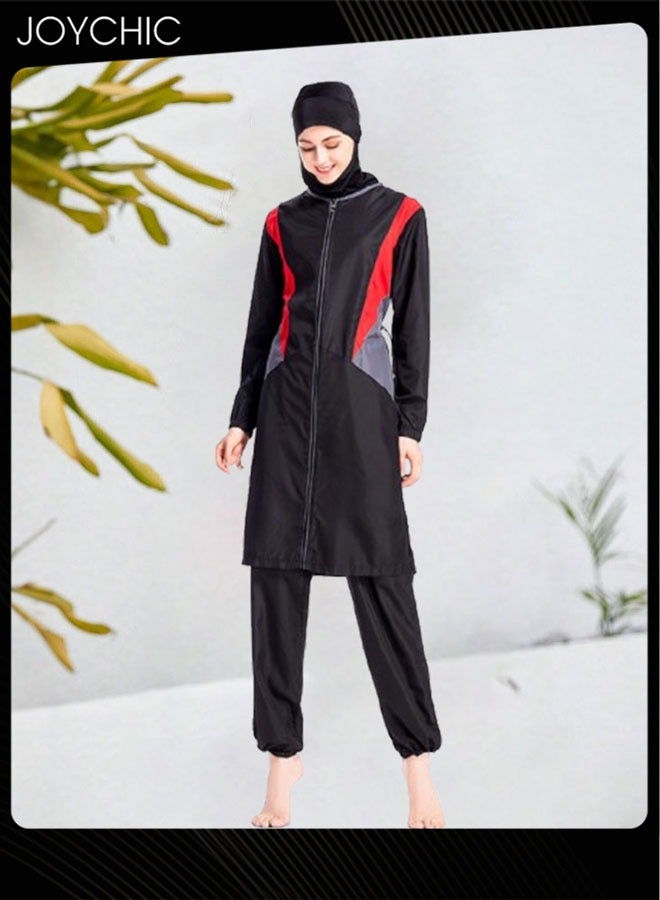 Joychic طقم ملابس سباحة مكون من 3 قطع للنساء المسلمات محافظ صيفي مريح مع حماية من الشمس بأكمام طويلة وسحاب خفيف الوزن للسباحة للبحر - Image 1