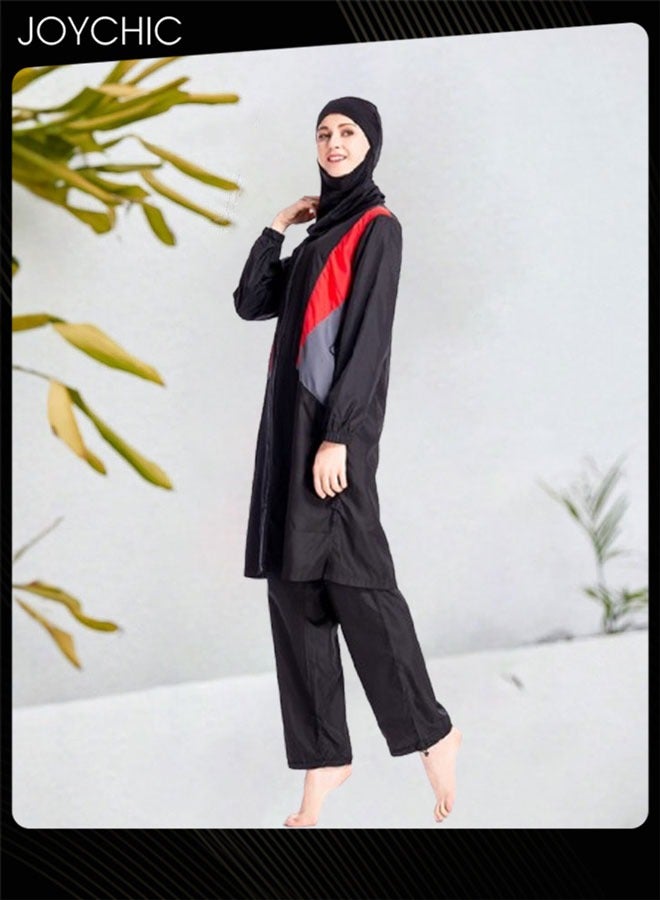 Joychic طقم ملابس سباحة مكون من 3 قطع للنساء المسلمات محافظ صيفي مريح مع حماية من الشمس بأكمام طويلة وسحاب خفيف الوزن للسباحة للبحر - Image 3