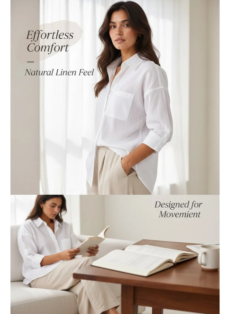 فكتور اند جين Ladies Linen-Look Lyocell Oversized Shirt
