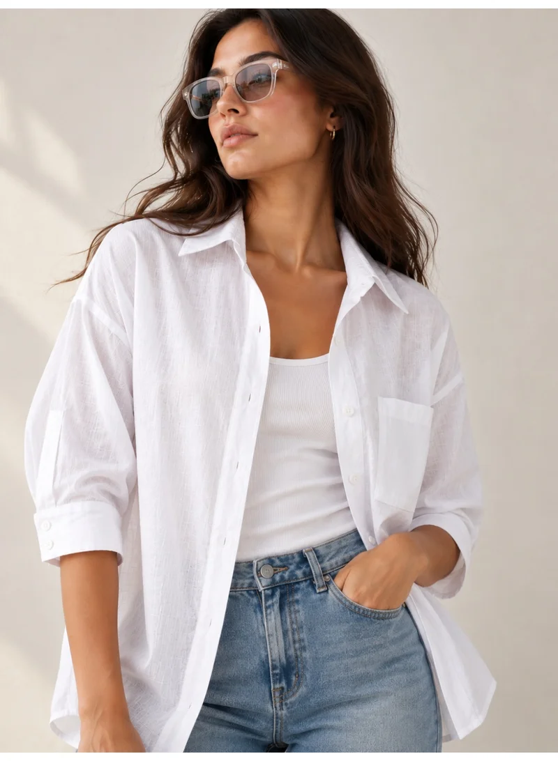 فكتور اند جين Ladies Linen-Look Lyocell Oversized Shirt