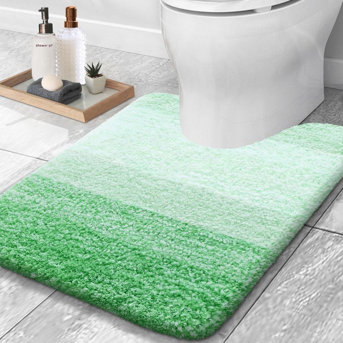 LUXURY TOILET RUGS USHAPED 24X20 EXTRA SOFT AND ABSORBENT MICROFIBER BATHROOM RUGS NONSLIP PLUSH SHAGGY BATH MAT MACHINE WASH DRY CONTOUR BATHROOM MATS FOR TOILET BASE GREEN
