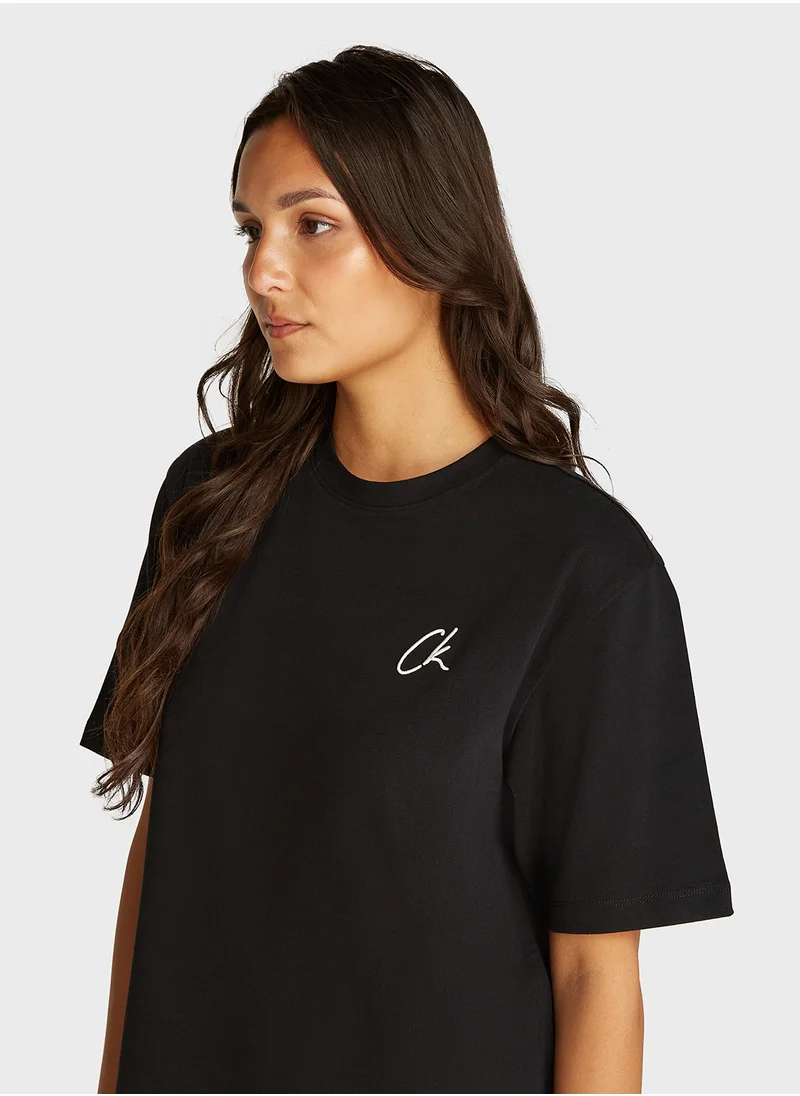 كالفن كلاين جينز Embroidered Ck Long Tee Dress