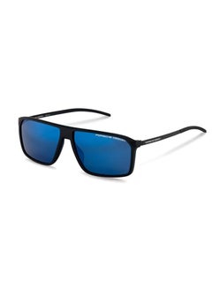 Porsche Porsche Men Black Rectangle Sunglasses with Blue lenses P8653 A 60 Large 