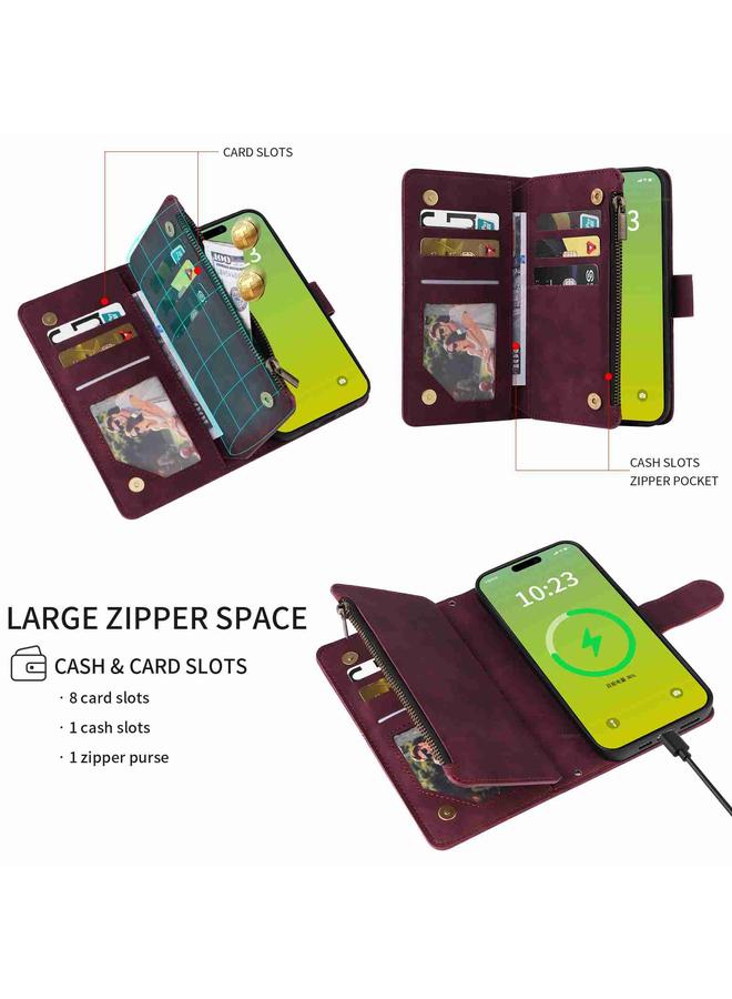 اس-توب جراب هاتف iPhone 15 Crossbody مع محفظة متعددة الفتحات للبطاقات وسحاب من الجلد - Image 2