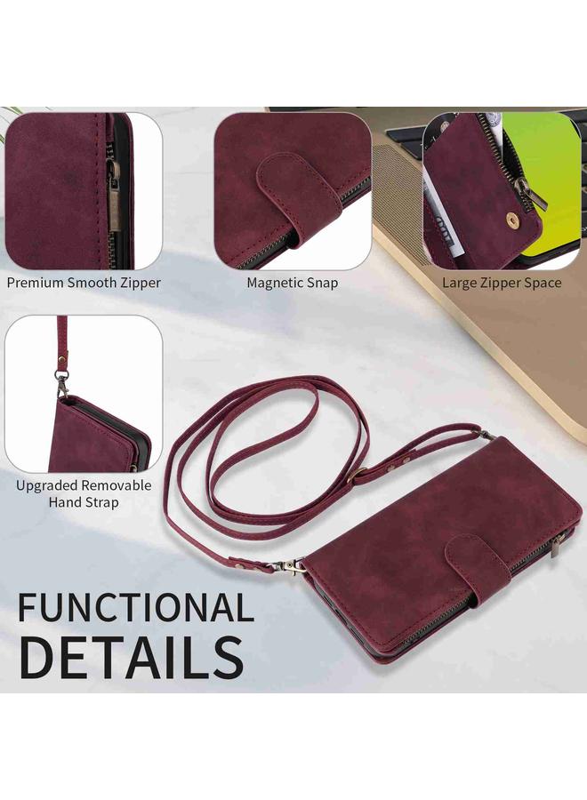 اس-توب جراب هاتف iPhone 15 Crossbody مع محفظة متعددة الفتحات للبطاقات وسحاب من الجلد - Image 5