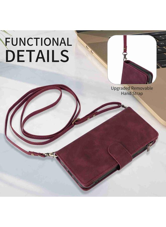 اس-توب جراب هاتف iPhone 15 Crossbody مع محفظة متعددة الفتحات للبطاقات وسحاب من الجلد - Image 4