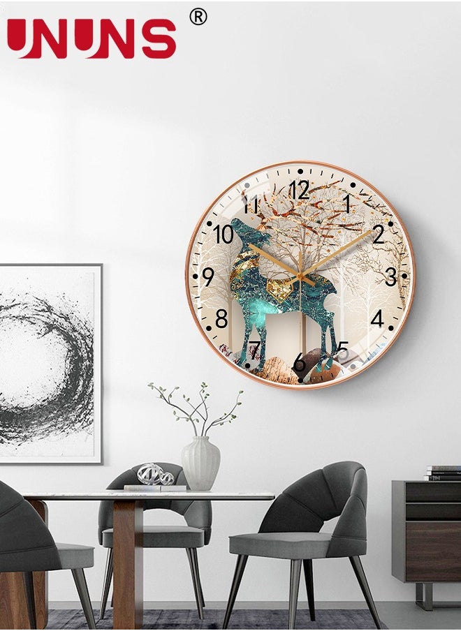 UNUNS ساعة حائط 12 بوصة، نمط الأيائل غير موقوتة تعمل بالبطارية ساعات ديكور كوارتز صامتة لغرفة النوم والمكتب والمطبخ والفناء وصالة الألعاب الرياضية والحمام وغرفة المعيشة وديكور الفصل الدراسي  - Image 5