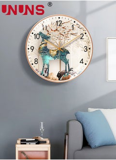 UNUNS 12Inch Wall Clock,Elk Pattern Non Ticking Battery Operated Silent Quartz Decorative Clocks For Bedroom Office Kitchen Patio Gym Bathroom Living Room Classroom Decor  - Image 2