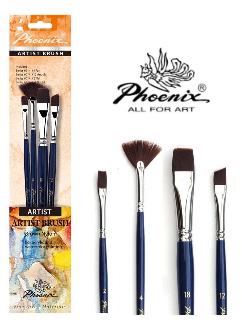 فينيكس مجموعة فرش (4) للألوان المائية والاكريليك - Image 1