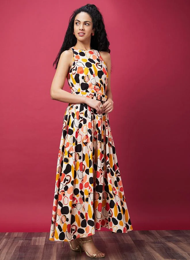 globus Globus Women All-Over Print Halter Neck A-Line Maxi Dress