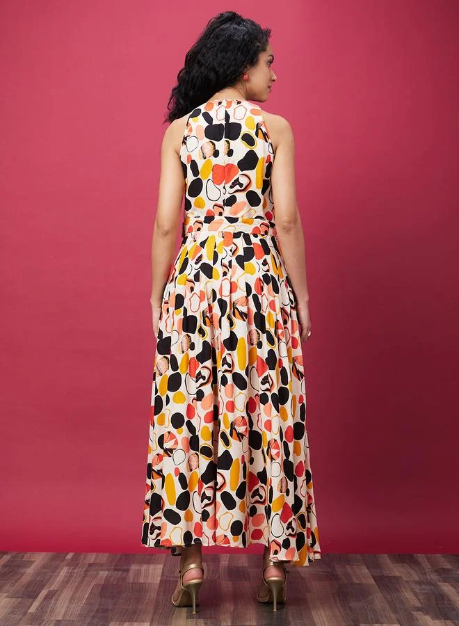 globus Women All-Over Print Halter Neck A-Line Maxi Dress