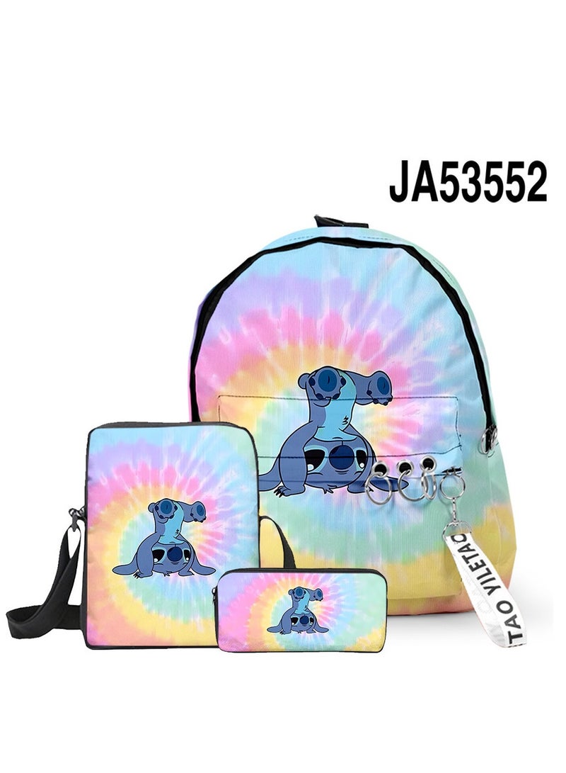 New Cartoon Stitch Backpack School bag Children's Lunch Bag Pencil Bag Three-Piece Set For Primary And Secondary School Students 29*35*12 cm