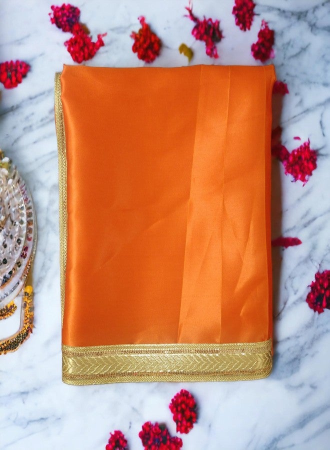 RMCG Traders Pooja Altar Cloth for Mandir - Orange Satin Cloth for Home Temple Use, Aasan for Pooja Table - Image 2