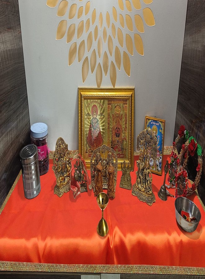 RMCG Traders Pooja Altar Cloth for Mandir - Orange Satin Cloth for Home Temple Use, Aasan for Pooja Table - Image 4