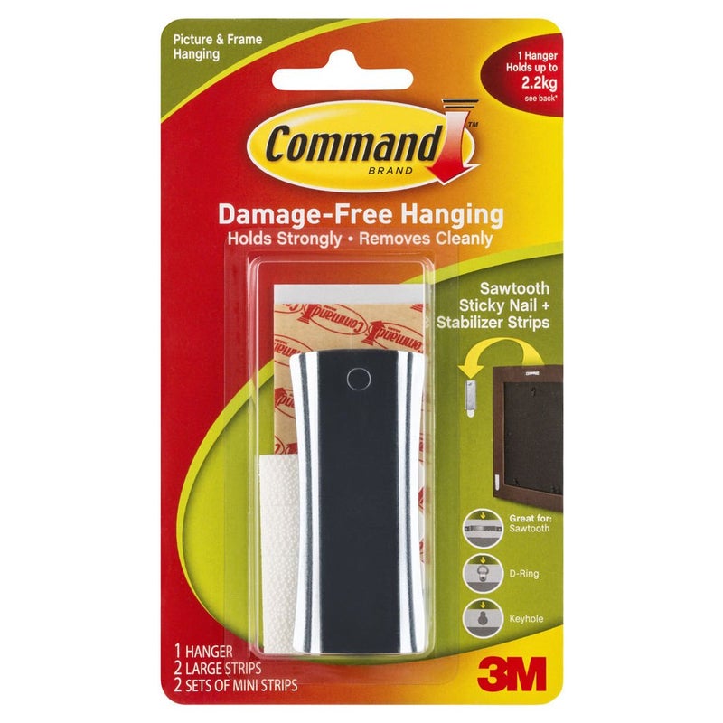 Command Command Universal Metal Picture Hanger and 2 Strips Self Adhesive Damage Free Walls Silver - Image 2