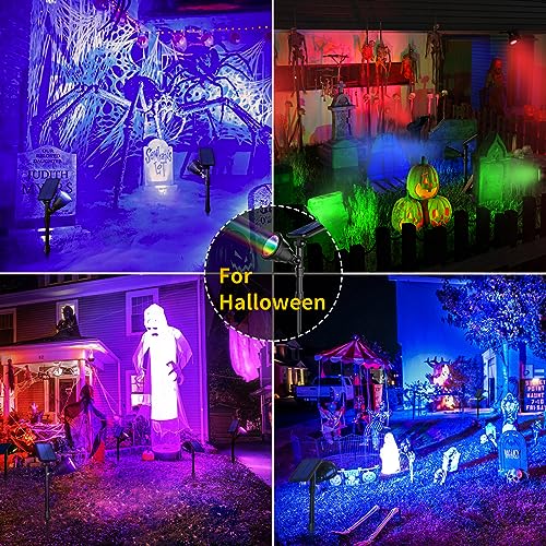 ROSHWEY Solar Spot Lights Outdoor, 7 Colors Halloween Christmas Outdoor Lights Waterproof Landscape Light 600LM Solar Spotlight Lighting for House Backyard Pool Patio Garden Decor- 2 Pack - Image 2