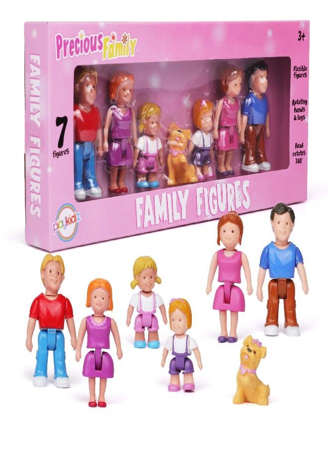 Playkidz - Playkidz Family Figures - Set of 7 Small Toy People for Dollhouse Play, Includes Parents, Sibling, and Pet - Doll House Accessories for Children - Image 1