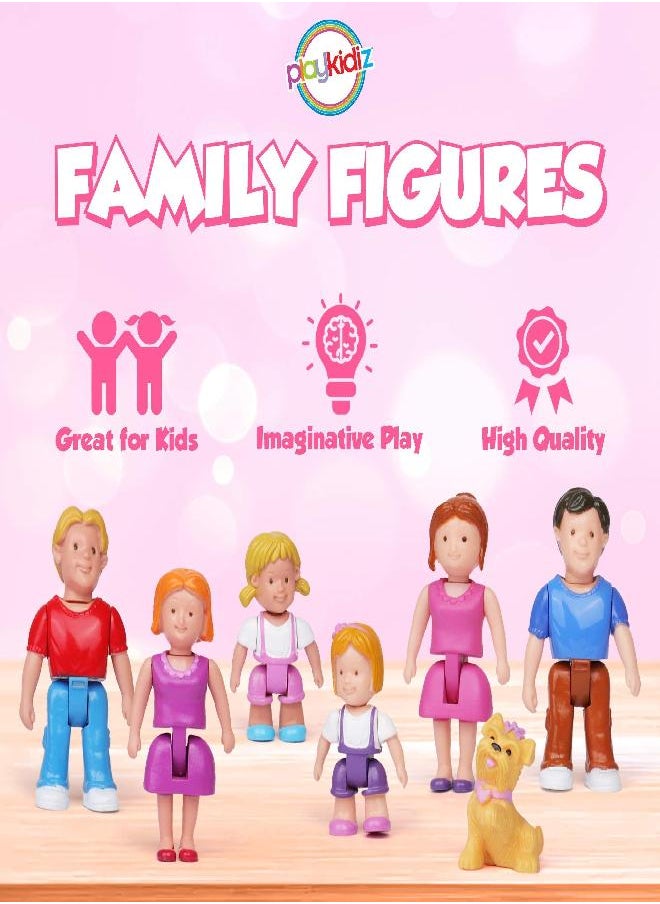 Playkidz - Playkidz Family Figures - Set of 7 Small Toy People for Dollhouse Play, Includes Parents, Sibling, and Pet - Doll House Accessories for Children - Image 1