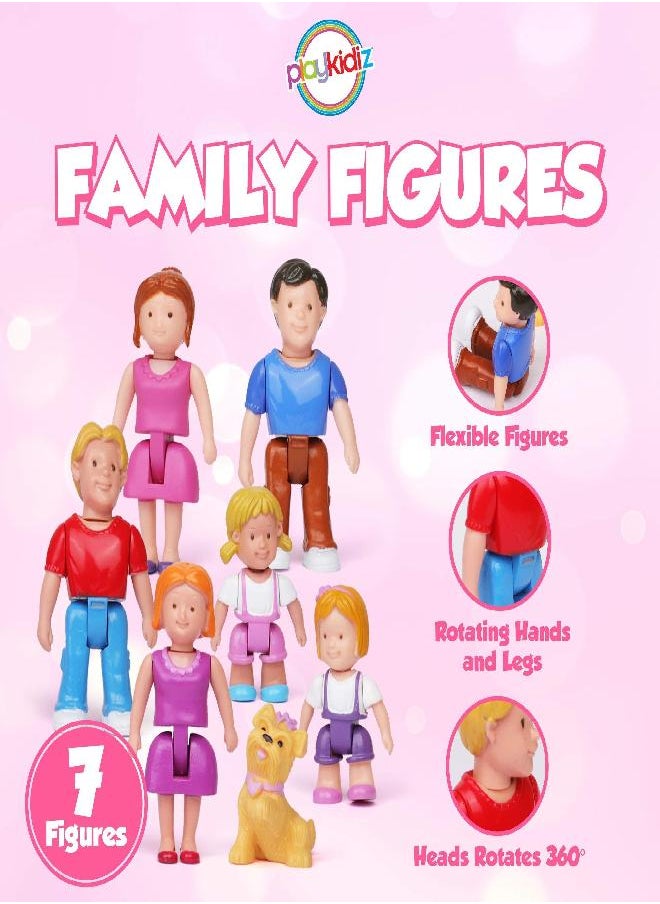 Playkidz - Playkidz Family Figures - Set of 7 Small Toy People for Dollhouse Play, Includes Parents, Sibling, and Pet - Doll House Accessories for Children - Image 1
