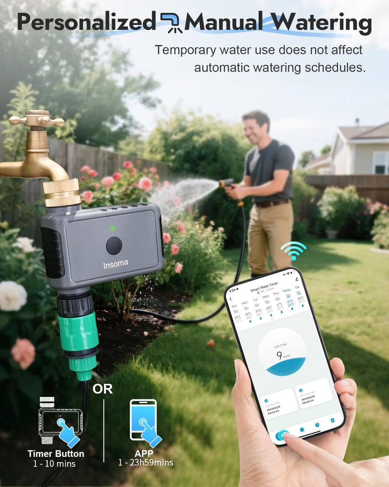 Insoma 1 Zone WiFi Water Timer with Brass Inlet, Smart Hose Timers with Hub Support 2.4GHz WiFi & Bluetooth, APP & Voice Control, Irrigation Timers with Rain Delay & Manual Watering for Yard, Lawn - Image 5