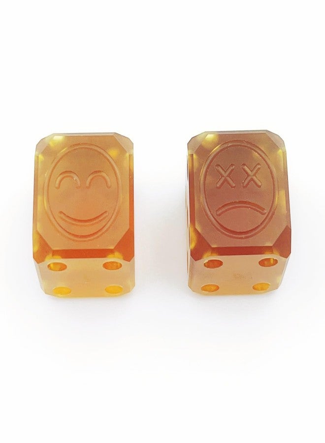 LXQQFUN 2Pcs PEI Emoticon Dice, Happy/Sad Face Game Dice, EDC Lightweight Translucent Amber Solid 0.59Inch D6 Dice - Image 1