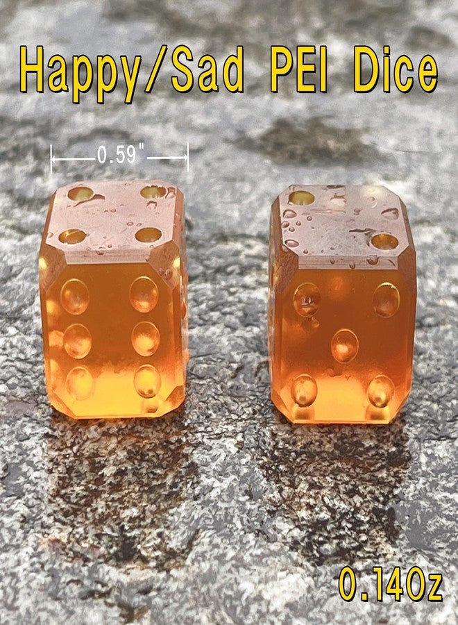 LXQQFUN 2Pcs PEI Emoticon Dice, Happy/Sad Face Game Dice, EDC Lightweight Translucent Amber Solid 0.59Inch D6 Dice - Image 2