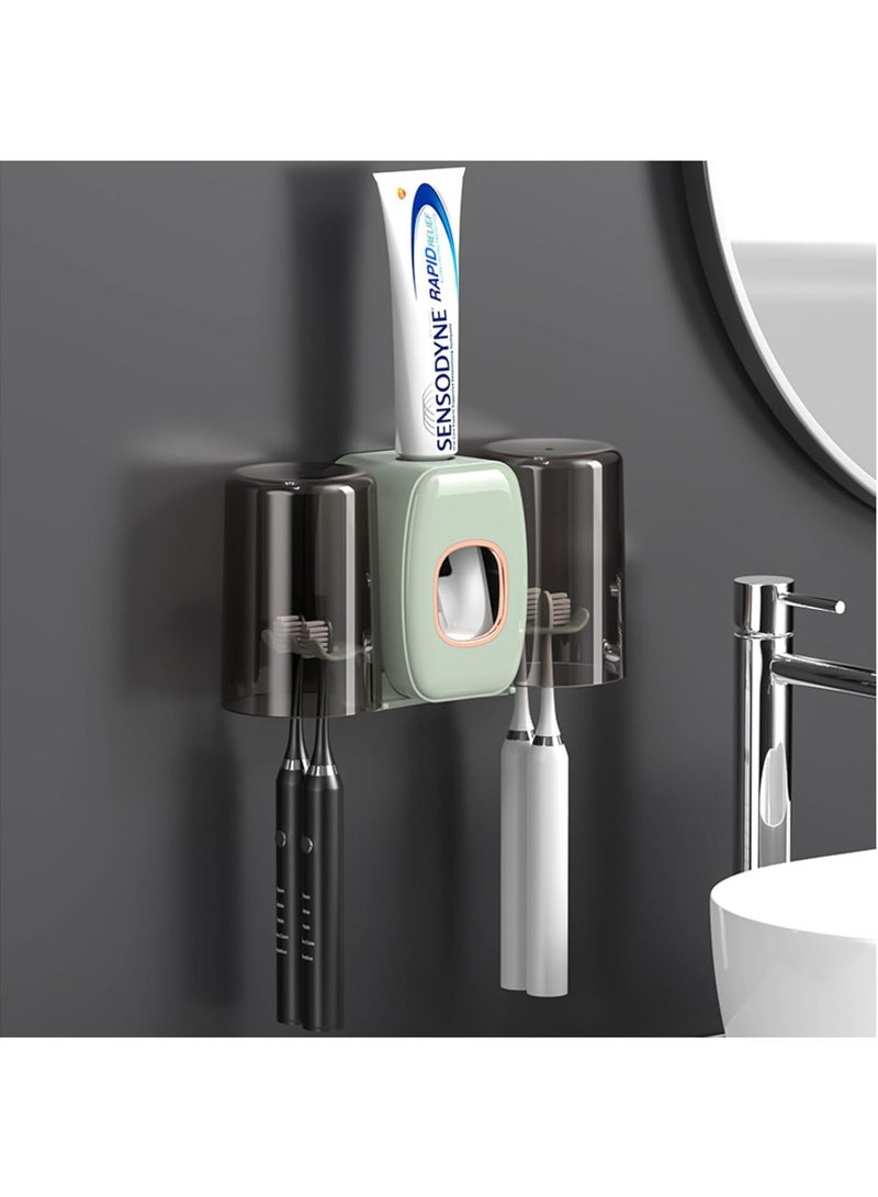 Hihonor Toothbrush Holders for Bathrooms Toothbrush Holder Wall Mounted Toothpaste Dispenser for Kids Automatic Tooth Brushing Holder Bathroom Toothbrush Holder Set Shower Accessories Sets - Green - Image 1
