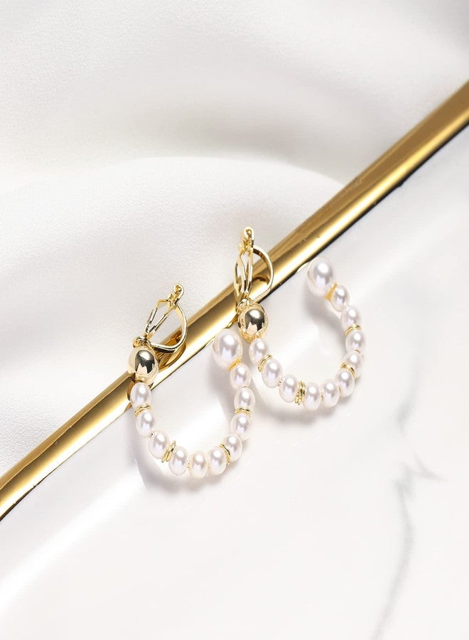 YOQUCOL Simulated Freshwater Pearl Golden Clip On Hoop Earrings Non Pierced Ears Hoops for Women(25MM) - Image 2