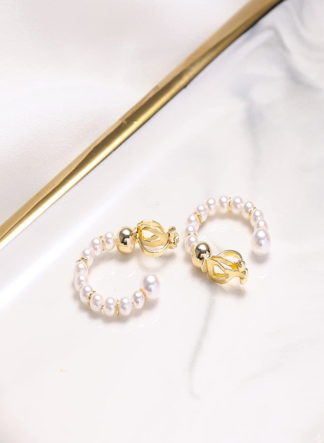 YOQUCOL Simulated Freshwater Pearl Golden Clip On Hoop Earrings Non Pierced Ears Hoops for Women(25MM) - Image 4