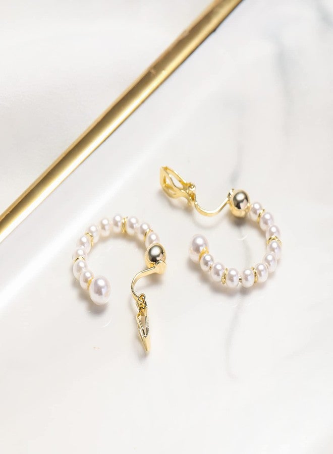 YOQUCOL Simulated Freshwater Pearl Golden Clip On Hoop Earrings Non Pierced Ears Hoops for Women(25MM) - Image 5
