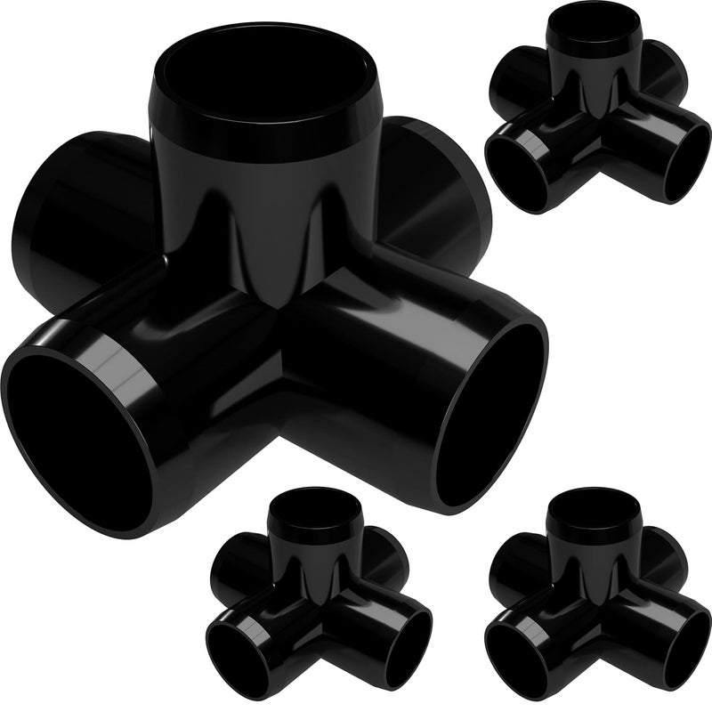 FORMUFIT 1" 5-Way Cross Furniture Grade PVC Fitting in Black, Made in USA, UV-Resistant, Impact-Proof, 1.315” Actual Socket Diameter (Pack of 4) - F0015WC-BK-4 - Image 1