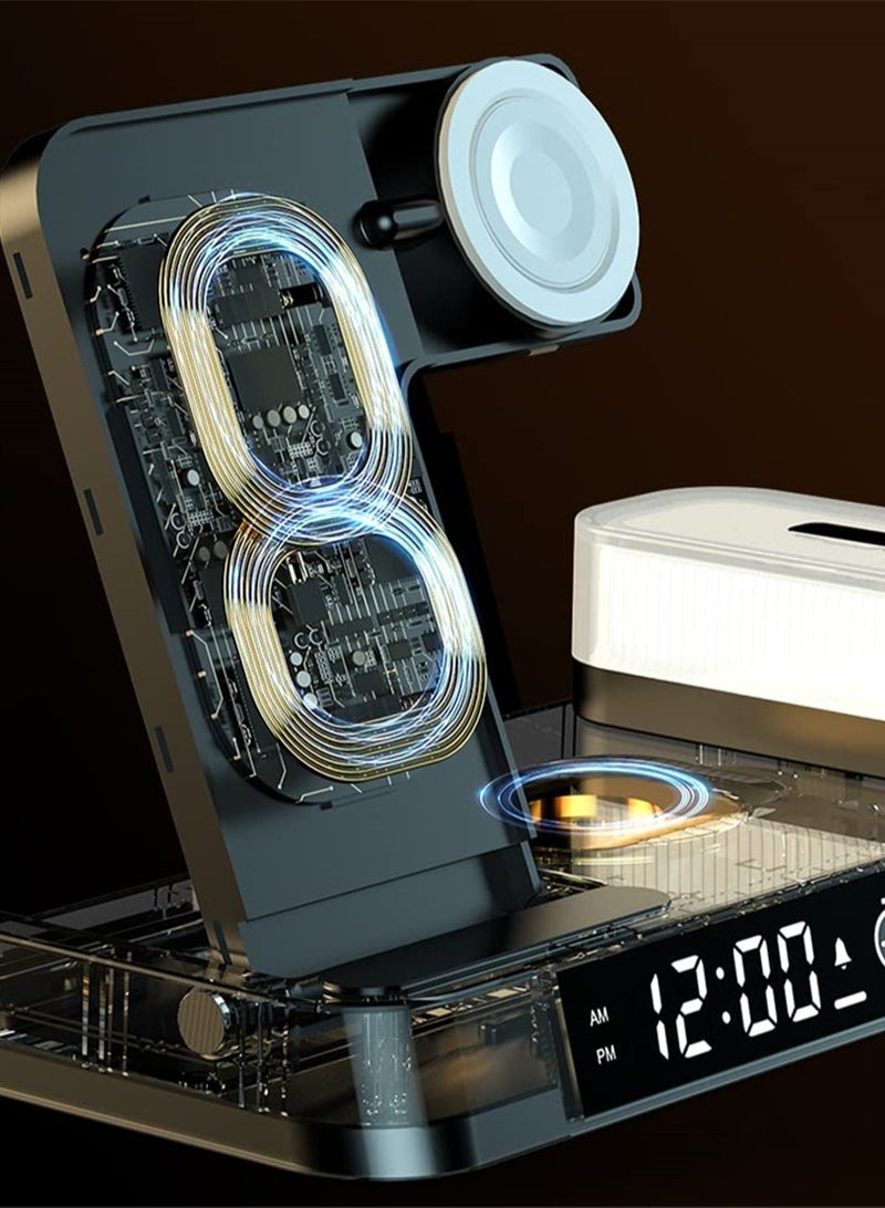 SYOSI Wireless Charger, 4 in 1 Wireless Charging Station with LED Night Light, Digital Clock, Alarm Clock, for Apple iPhone, for Samsung Galaxy, and All Qi-Enabled Devices (Black) - Image 4