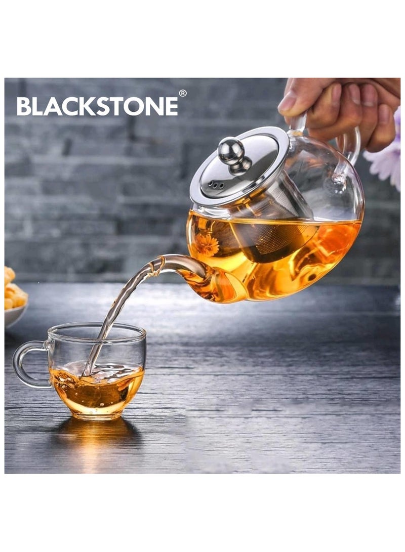 BLACKSTONE 1 Liter Clear Borosilicate Glass Tea Pot with Base Stainless Steel Infuser & Lid, Premium Teapot Warmer Set for Loose Leaf and Blooming Tea Heat Resistant - Image 3