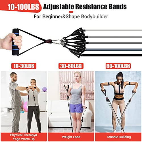 COFOF Resistance Bands with Handles for Women, 5 Level Exercise Bands Workout Bands for Physical Therapy, Yoga, Pilates, Door Anchor, Storage Pouch(Grey) - Image 2