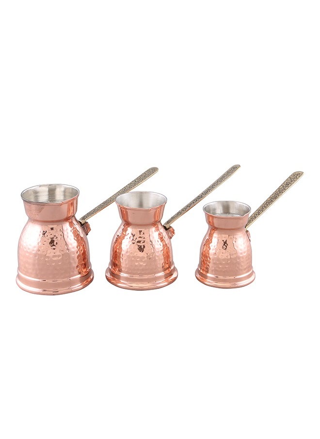Majestic Majestic Copper Turkish Coffee Pot Set of 3 – Hammered Design, Rose Gold Finish, Capacities: 230 ml, 370 ml, 520 ml – Handcrafted with Elegant Handle, Perfect for Turkish Coffee, Arabic Coffee, Tea, Milk, and Hot Beverages  - Image 1