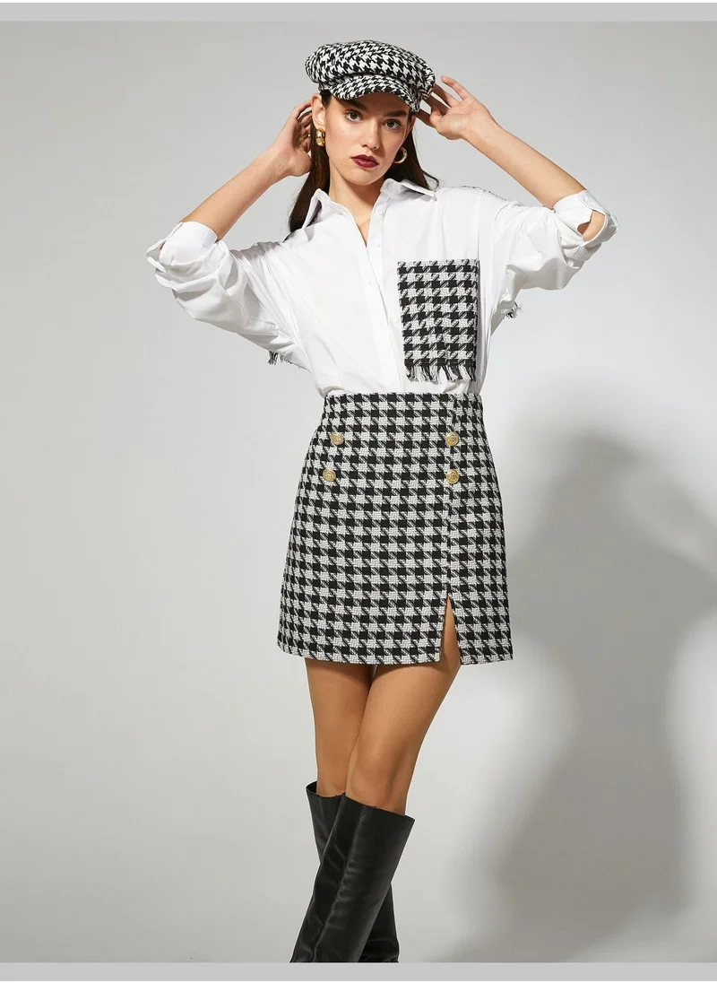 KOTON Tweed Mini Skirt Gold Metal Button