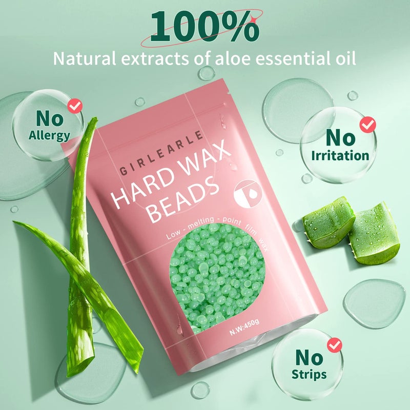 GIRLEARLE Wax Beads (1lb) for Hair Removal - Aloe Vera Formula, Perfect for Sensitive Skin, Eyebrow, Brazilian Bikini, Legs, Facial and Full Body Waxing at Home - Image 2
