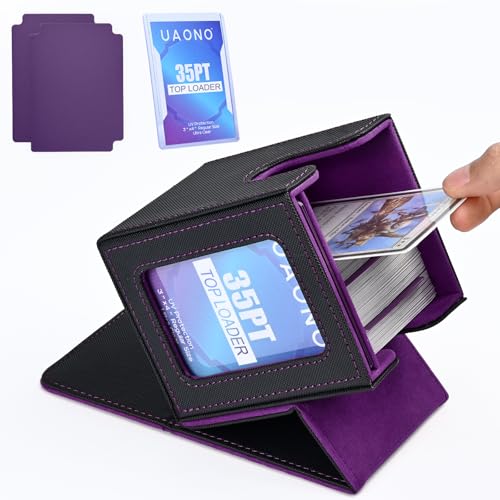 UAONO Card Deck Box with MTG Commander Display Deck Case Holds 100 DoubleSleeved Cards Trading Card Storage Box Fits TCGPTCGSports Card with 2 Dividers 1 Top Loaders Black Purple - Image 1