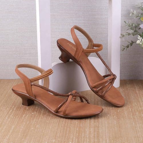 Metro Women Tan Embellished Casual Kitten Heel Sandals UK/6 EU/39 (33-843) - Image 2